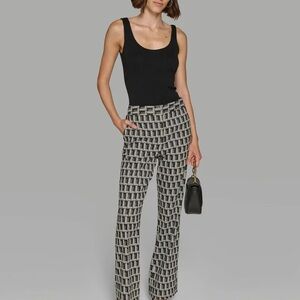 Karl Lagerfeld Paris Women's Black Monogrammed Straight-Leg Pants Size 6
